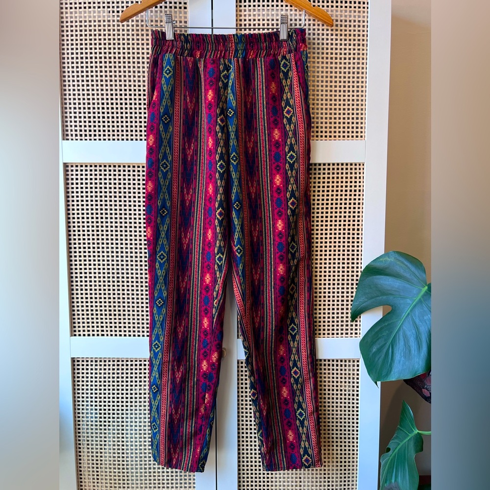 Papaya Geometric Print Tapered Elastic Pull On Mid-Rise Ankle Pants S